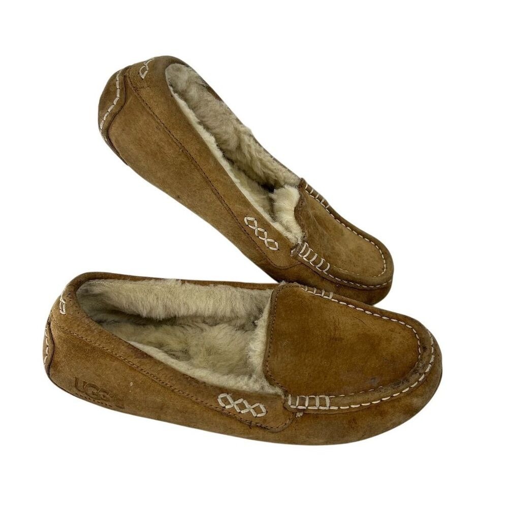 UGG Ansley Women's Moccasin Slippers Brown Size 6 Water-Resistant Fair Condition